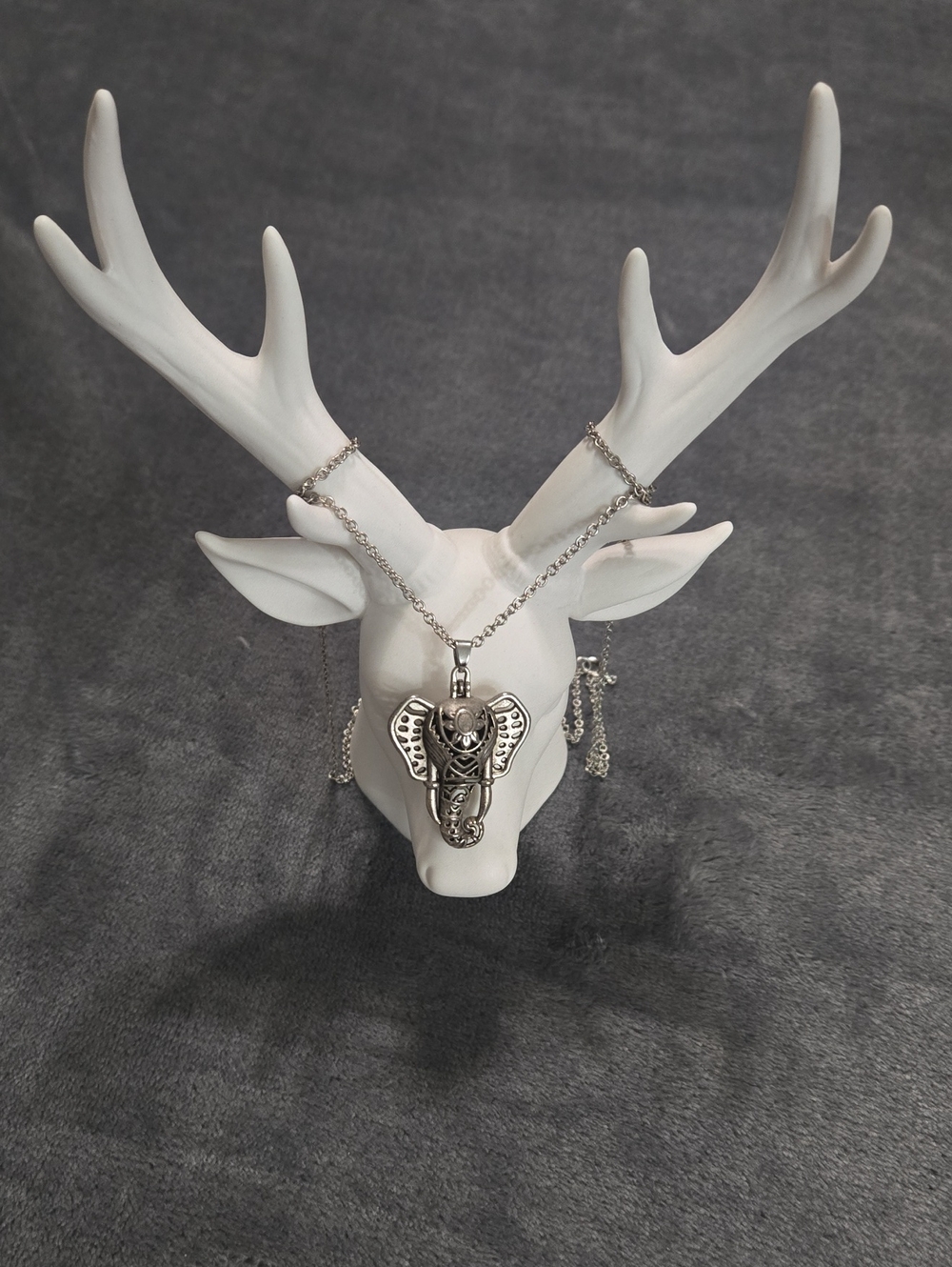 Necklace Elephant Head for Essential Oils Silver Tone on a 30" Chain